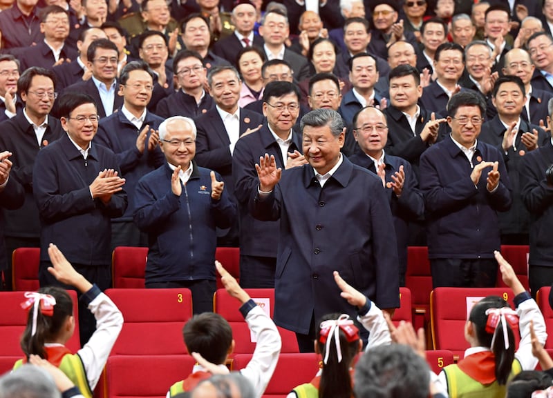 Chinese President Xi Jinping attends an event marking the 70th founding anniversary of Xinjiang Uyghur Autonomous Region in Urumqi on Sept. 24, 2025.